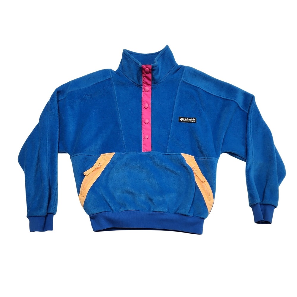Columbia Fleece Snap Pullover Blue Pink Gorpcore Retro Streetwear Womens Small